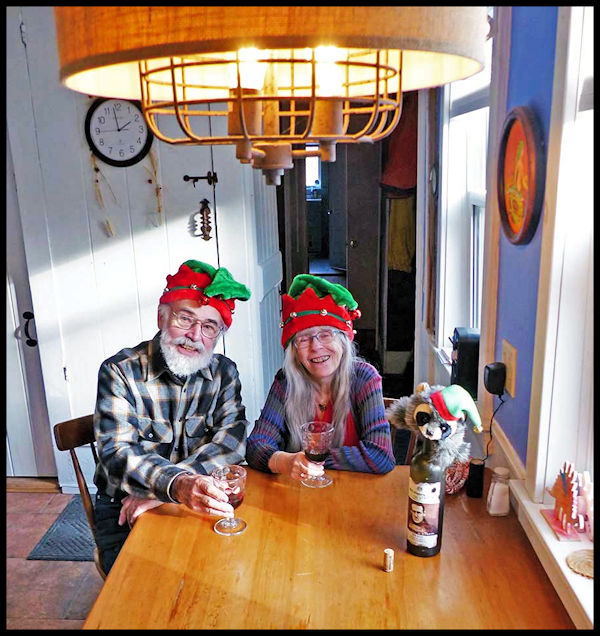 Charlie and Judy and raccoon puppet, Robinhood Farm, ME, 2021, photographed by Nat Zorach