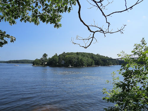 looking across the Sasanoa River to the Sasanoa Platform osprey nest on the Arrowsic side